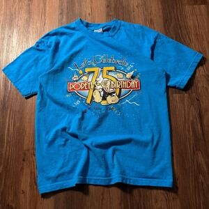 Popeye's Birthday T-Shirt 2004 Youth L Gildan Cartoon Character Blue‎